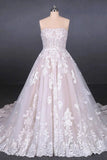 Ball Gown Strapless Wedding Dresses with Lace Applique, Lace Up Bridal Dress W1144