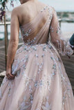 Long Sleeve One Shoulder Sparkly Prom Dress Long Evening Dress, Long Prom Dresses P1230