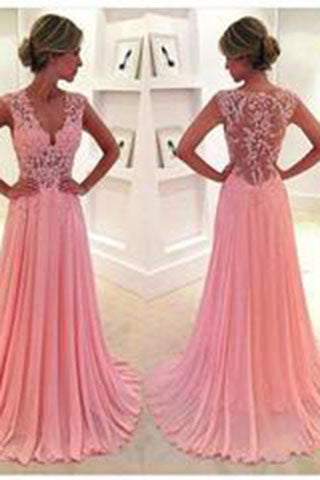 Gorgeous Pink Lace Sweetheart A Line Beads Chiffon Prom Dress