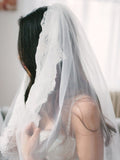 Alencon Lace Trim Long Ivory Veil for Wedding Wedding Veil PH867