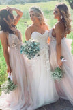 Elegant Spaghetti Straps V Neck Prom Dress With Handmade Flowers Bridesmaid Dress P1429