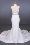 Mermaid Sheer Neck Mermaid Long Wedding Dress with Appliques, Wedding Gowns W1149