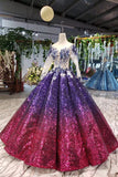 Ball Gown Ombre Sparkly Long Sleeve Sequins Prom Dress Quinceanera Dress P1217