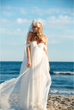 Off-the-Shoulder Empire Pleated Long Sweetheart Backless Chiffon Beach Wedding Dress PM576