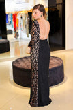 Sexy Black Mermaid Lace Long Sleeve High Neck Floor-Length Backless Plus Size Prom Dresses uk PH222