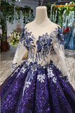 Ball Gown Ombre Sparkly Long Sleeve Sequins Prom Dress Quinceanera Dress P1217