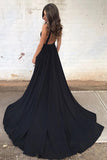 Sexy Black Deep V-Neck Backless Long Prom Dress P1286