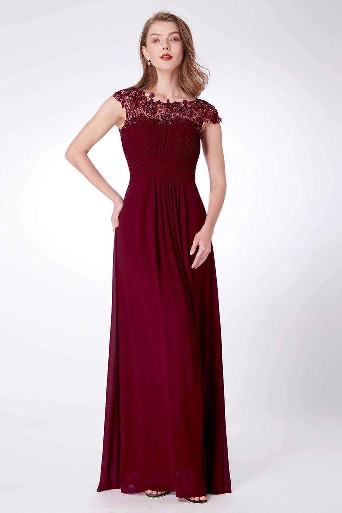 Elegant A Line Cap Sleeve Burgundy Lace Prom Dresses with Lace, Bridesmaid Dresses P1176