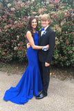 Simple Mermaid Open Back Royal Blue Prom Dresses For Teens, Long Prom Dress P1349