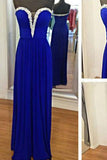 Royal Blue Beaded Sweetheart Chiffon Formal Prom Gown