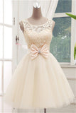 Champagne Ball Gown Sleeveless Bowknot Open Back Short Homecoming Dress