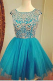 Blue Short Fitted Party Dress Sparkly Cocktail Dress