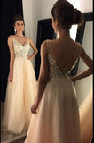 Sparkly Sexy Deep Sleeveless V-Neck Tulle Open Back Prom Dress