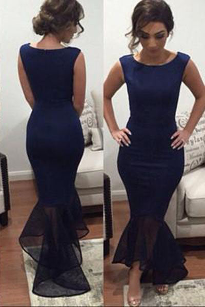 Mermaid Navy Blue Long Chiffon Square Plus Size Women Gown Prom Gowns