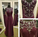 Modest Burgundy Sleeveless Long Chiffon Prom Dress PM388