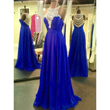 Royal Blue Sparkle Beads Halter Pretty Illusion High Neck Chiffon Prom Dresses uk PM146