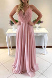 Charming A Line Spaghetti Straps Sweetheart Pink Long Chiffon Prom Dress PM426