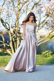 Elegant A-Line Halter Satin Long Sleeveless Backless Pink with Pockets Evening Dresses uk PH237