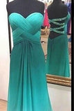 Simple A-Line Chiffon Ombre Strapless Green Sweetheart Open Back Prom Dresses UK PH345