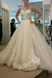 Vintage Lace Champagne Belt Bow A Line Tulle Ruffles Wedding Dresses