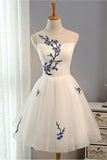 A Line Tulle Ivory Lace up Open Back Scoop Flowers Knee Length Homecoming Dresses uk PW46