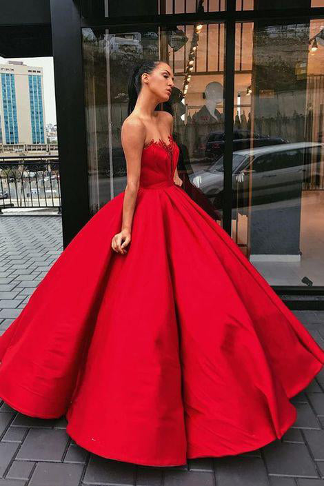 Charming Vintage Red Sweetheart Strapless Satin Ball Gown Sleeveless Prom Dresses uk PH231