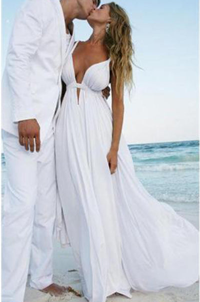 Sexy Deep V-Neck Chiffon Beach Wedding Dresses PM226