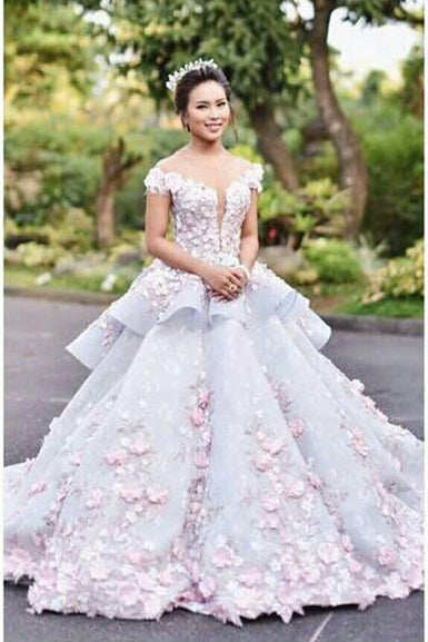 Floral Ball Gown Off the Shoulder Layered Custom Made Quinceanera Dress Wedding Dress