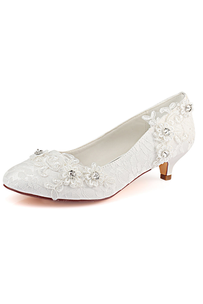 Lace White Lower Heel Evening Shoes,Wedding Shoes uk L-922