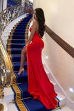 Charming Red Mermaid Criss Cross Prom Dresses, Long Cheap Evening Dresses P1555