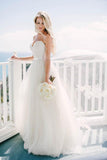 Sweep Train Spaghetti Straps Ivory Sweetheart Backless Beach Wedding Dresses PM360