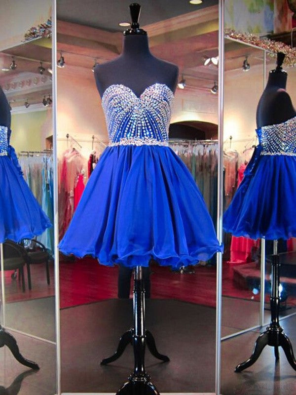A-Line Royal Blue Shining Sweetheart Beading Short Mini Homecoming Dresses PM342
