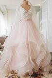 A Line Blush Pink Lace Sweetheart Backless Multi-Layered Organza Beach Wedding Gowns uk PW231