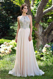 A-Line Chiffon High Neck Pink Beads Sleeveless Backless Floor-Length Prom Dresses uk PM885