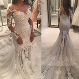 Long Sleeve Sparkly Mermaid V-Neck Beads Wedding Dress With Applique W1153