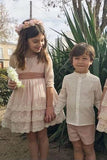 A Line Half Sleeves Pink Round Neck Flower Girl Dresses with Appliques, Baby Dresses FG1033