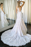 Charming Mermaid Ivory Sleeveless Lace Wedding Dresses with Appliques W1196