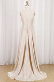 Unique A Line High Low Satin V-Neck Prom Dress Evening Dress with Pleats P1558