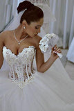 Ball Gown Lace Pearl Beads Unique Arabic Sweetheart White Tulle Princess Wedding Dress PH686