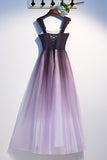 Unique A Line Ombre Purple Beading Prom Dresses with Lace up Long Dance Dresses P1428