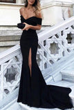 Sexy Leg Slit Long Off-the-Shoulder Jersey Sweetheart Mermaid Black Prom Dresses uk PM407