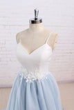 Simple A-Line Light Blue Sweetheart Spaghetti Straps Chic Blue Tulle Backless Prom Dresses uk PH187