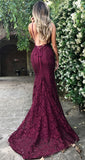 Amazing Lace Maroon V Neck Spaghetti Strap Long Lace Burgundy Prom Dresses uk PM578