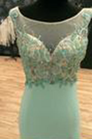 Mermaid Mint Sheer Back Scoop Chiffon Sleeveless Prom Dress
